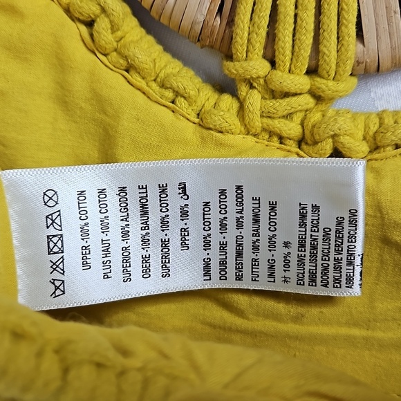 CLEOBELLO BOHO MACRAME TOTE IN YELLOW WITH WOODEN HANDLES - Picture 6 of 8